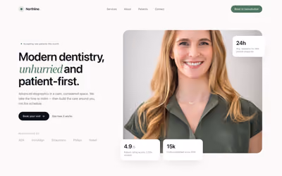 Northline, a concept dental clinic homepage with a calm hero, a single clear call to action and trust signals